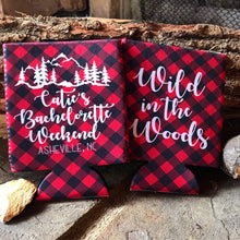 Load image into Gallery viewer, Plaid Mountain Party Huggers. Plaid Bachelorette or Birthday Party Favors. Asheville Bachelorette Party Favors! Red Plaid Birthday too!
