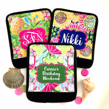 Load image into Gallery viewer, Neoprene luggage finder. Personalized tropical Theme favors. Great Beach Bachelorette gifts! Beach themed Party favors.
