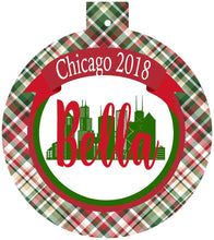 Load image into Gallery viewer, Chicago Ornament. Monogrammed Chicago Christmas Gift! Great Chicago Stocking Stuffer! Personalized Chicago Ornament!
