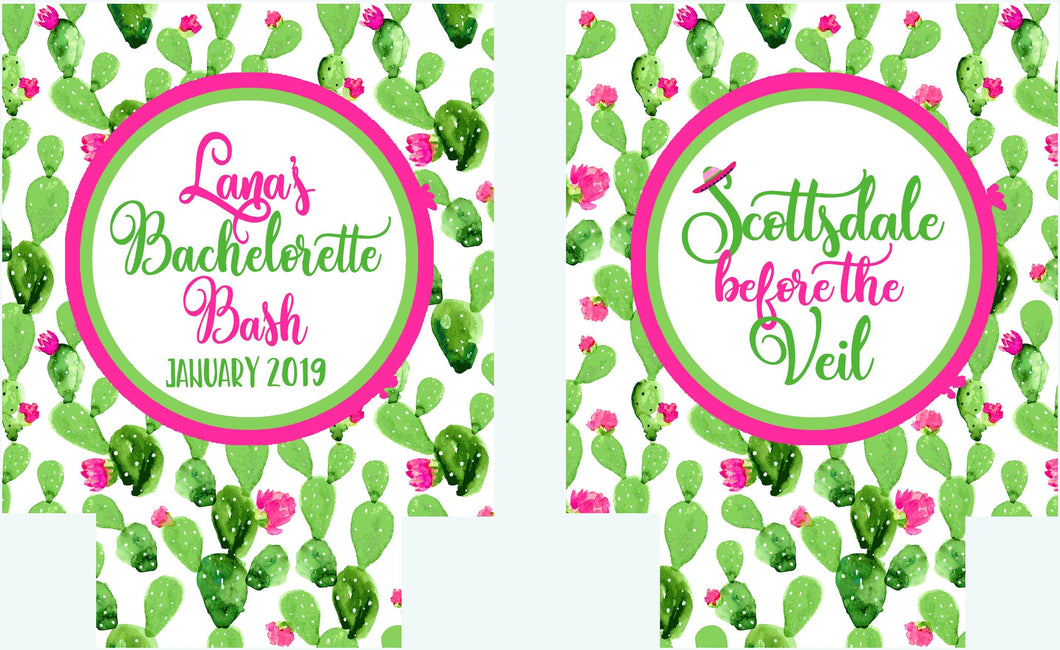 Cactus Watercolor Party Huggers. Girls weekend Cactus Huggers.Monogrammed Fiesta Party Favors.Scottsdale or Cabo Cactus Bachelorette Favors.