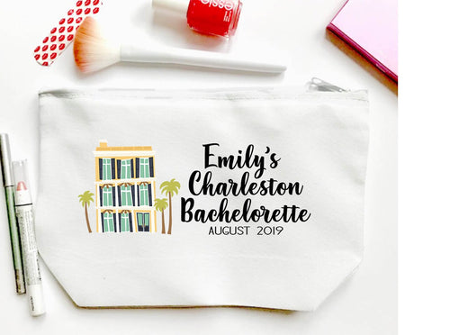 Charleston Make up bag. Great South Carolina Bachelorette or Girls Weekend Favors. Make up bag Charleston Party Favors!South Carolina Gifts!