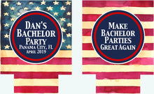 Load image into Gallery viewer, Stars and Stripes Watercolor Party Huggers. &#39;Merica Birthday Coolies! Flag Wedding Favors. &#39;Merica Birthday Favors. Flag Party Huggers.
