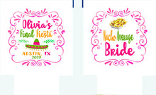 Load image into Gallery viewer, Fiesta Party Can Huggers. Bachelorette Fiesta Favors. Custom Fiesta Birthday Party or Wedding Shower Can Coolers! Cabo or Cancun Party!

