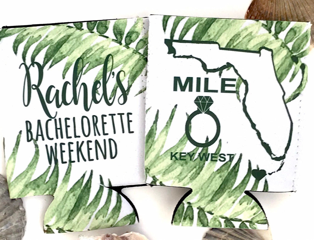 Palm Leaves Mile 0 Key West Party Huggers. Tropical Wedding or Bachelorette Party Favors. Key West Girl's Weekend or Family Vacation .