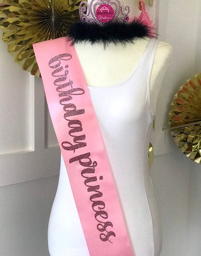 Glitter birthday princess 4" Satin Sash with glitter vinyl writing. The Birthday Girl will love her sash with Rose Gold, Gold or Silver!