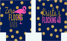 Load image into Gallery viewer, Flamingo &quot;Glitter&quot; Beverage Huggers. Flamingo Party Coolies. Flamingo Birthday or Bachelorette Party Favors. Flamingle Party Favors!
