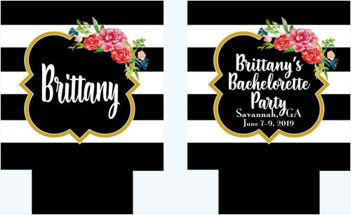Black and White Stripe Floral Huggers. NOLA Bachelorette or Birthday Party Huggers. French Birthday Party Favors. Personalized Huggers!