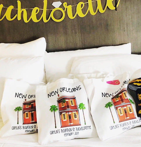 Nola Tote bag. NOLA Party Favors! New Orleans Bachelorette or Girls Weekend Tote Bag. Custom New Orleans Mardi Gras Tote Bag.