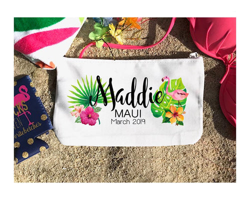 Tropical Party Make Up bag. Great Bachelorette or Girls Weekend Favors. Beach Weekend Make up Bag. Personalized Beach Party favors!