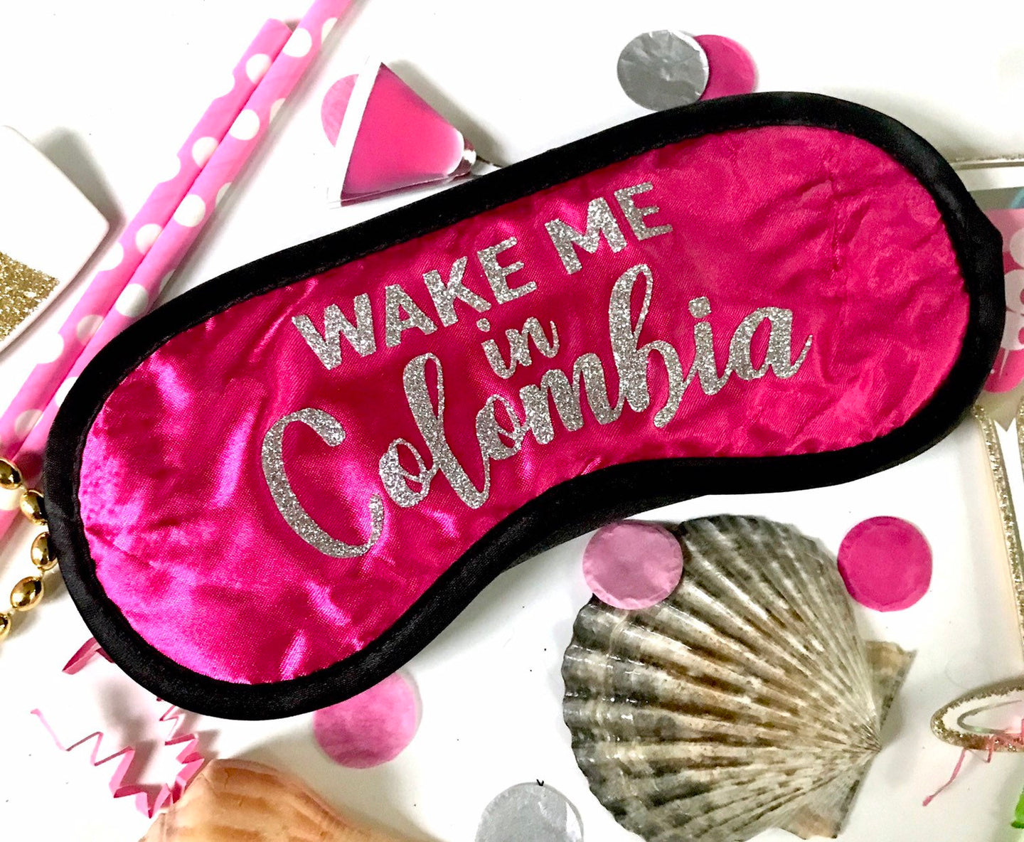 Glitter Columbia Sleep Mask! Great Bachelorette or Birthday party FAVORS. Perfect addition to the hangover bags!
