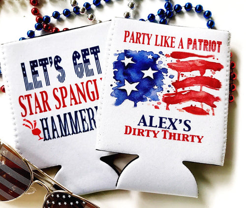 USA Stars and Stripes Party Huggers. USA Birthday Coolies! Flag Wedding Favors. 'Merica Birthday Favors. Flag Party Huggers.