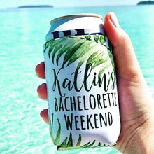 Load image into Gallery viewer, Palm Leaves Mile 0 Key West Party Huggers. Slim Can Wedding or Bachelorette Party Favors. Key West Girl&#39;s Weekend or Family Vacation .
