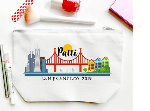 San Francisco Make up bag. Great San Fran Bachelorette or Girls Weekend Favors. Make up bag Charleston Party Favors!South Carolina Gifts!