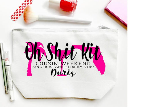 Palm and cocktail Make Up bag. Bachelorette or Girls Weekend Favors.Personalized Beach Party favor bags! Cabo, Palm Springs, Key West Miami!