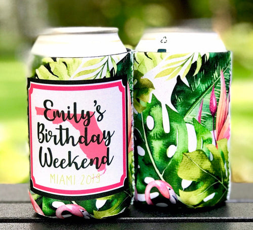 Flamingle Beverage Huggers. Flamingo Party Favors. Custom Flamingo Birthday or Bachelorette Party Favors. Flamingle Party Favors!