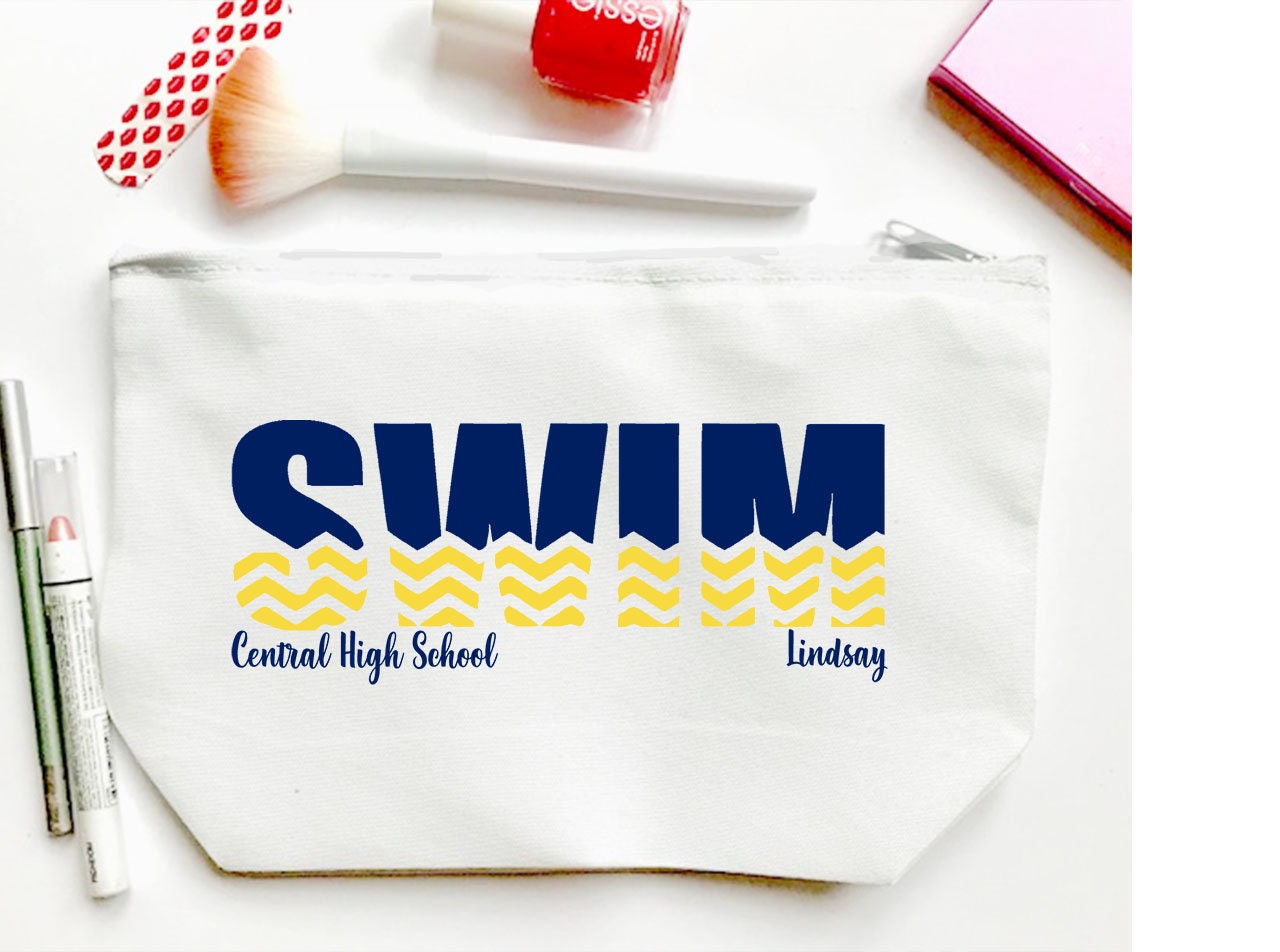 Swim Make Up bag. Custom Swimmer bag. Personalized Swim Team Bag. Swim Mom Gift! Great Swim Team Coach Gift. Swim Gift.Girls Swim Bag.