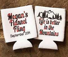 Load image into Gallery viewer, Plaid Mountain Party Huggers. Plaid Birthday or Bachelorette Party Favors! Flannel Party! Plaid Asheville Party Favors! Red Plaid Party!
