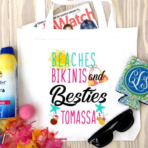 Beach Party Tote bag. Beach Booze Besties Party Favors! Bachelorette or Girls Beach Weekend Tote Bag. Miami, Florida, Cabo Party Favor Bag.