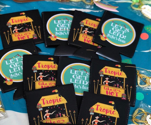 Tiki Bar Huggers. Tropical Bachelorette or Birthday Luau Favors. Personalized Tiki Bar Party Huggers. Luau Wedding Shower Huggers! Tiki Bar