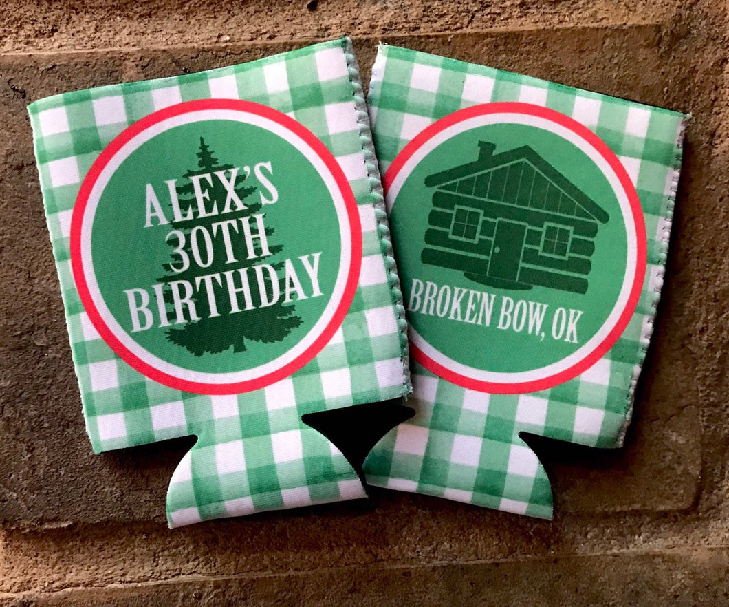 Gingham Camping Party Huggers. Bachelorette or Bachelor Party Favors too! Glamping Party. Camping Birthday Favors!
