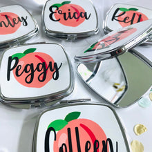 Load image into Gallery viewer, Personalized Tropical Initial Mirror | Bridal Party Favor | Bridesmaid Gift | Bachelorette Party Favors | Make up Mirror |Shit Kit Bags
