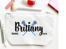Load image into Gallery viewer, Lacrosse Personalized Make Up bag. Custom LAX bag. Personalized Lacrosse Bag.Personalized Lacrosse Team Gift! LAX Gift. LAX coach gift!
