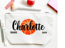 Load image into Gallery viewer, Basketball Personalized Make Up bag. Great Basketball Team Favors. Basketball Bag. Personalized Basketball Gift! Basketball Coach bag

