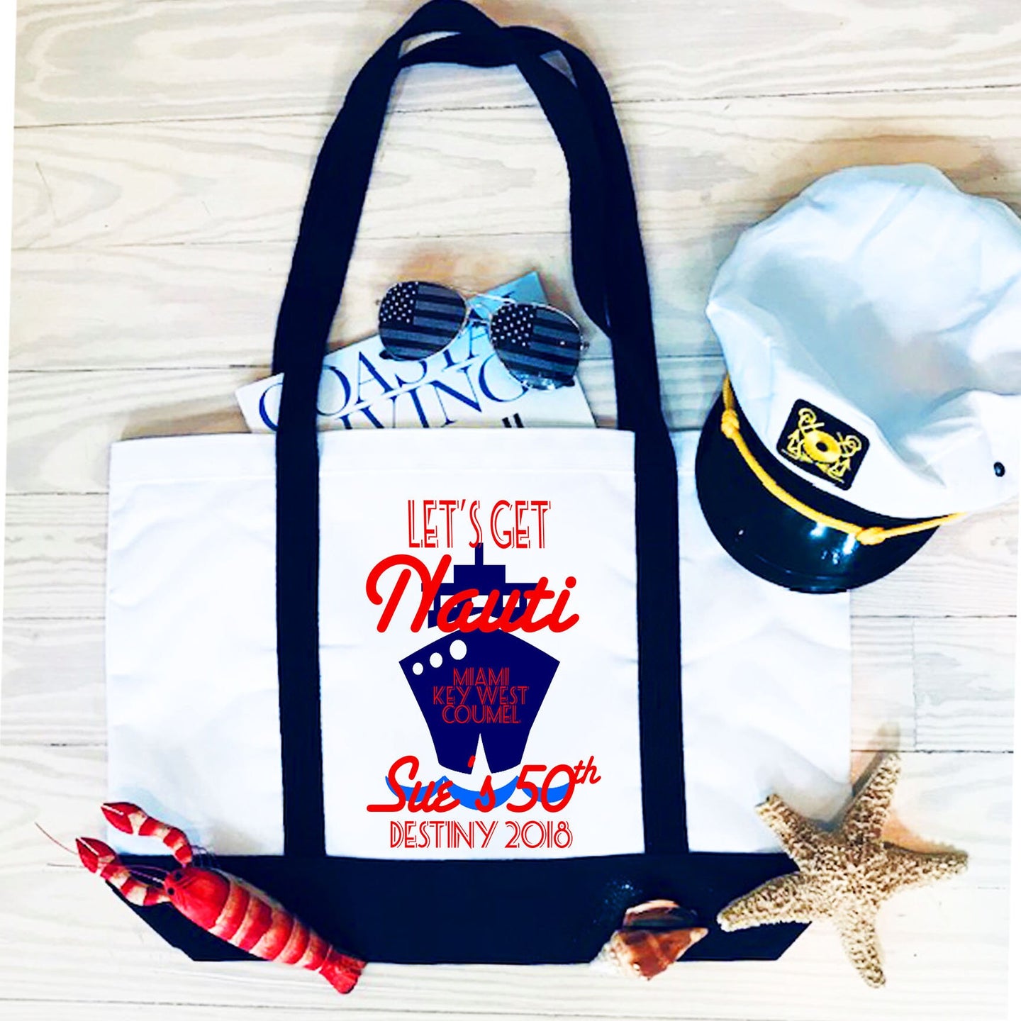 Cruise Tote Boat bag. Cruise Vacation Favors! Nautical Bachelorette or Girls Weekend Tote Bag. Nautical Wedding Welcome bag. Cruise Tote!