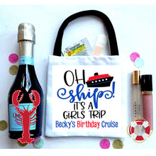 Load image into Gallery viewer, Oh Ship Nautical Hangover Recovery Totes. Personalized Oh Shit Kits! Custom EMPTY Nautical Hangover Gift Bag. Cruise Vacation favors.
