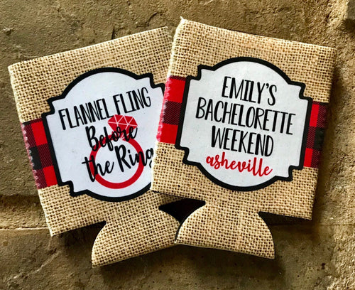 Burlap Plaid Party Huggers. Flannel Fling Bachelorette or Shower Favors. Rustic Birthday Party Favors. Flannel Fling! Flannel Party favors!