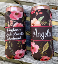 Load image into Gallery viewer, Slim party huggers. Skinny can party favors. Personalized Birthday or Bachelorette Party Favors. Slim Can Floral bachelorette party!
