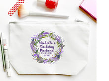 Load image into Gallery viewer, Floral Wreath Make up bag. Great Bachelorette or Girls Weekend Favors. Bridesmaid Cosmetic Bag. Bridesmaid Proposal Wedding Party Gifts!
