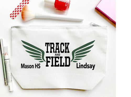 Track and Field bag.Personalized Track and Field Make up Bag. Track Team Gift! Track coach's gift! Custom Track gift! Track and Field Favor!