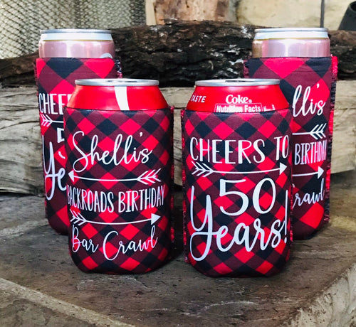 Red Plaid Party Huggers. Plaid Bachelorette Party Favors! Ski Vacation Plaid Huggers. Flannel Birthday Party favors! Asheville, Colorado
