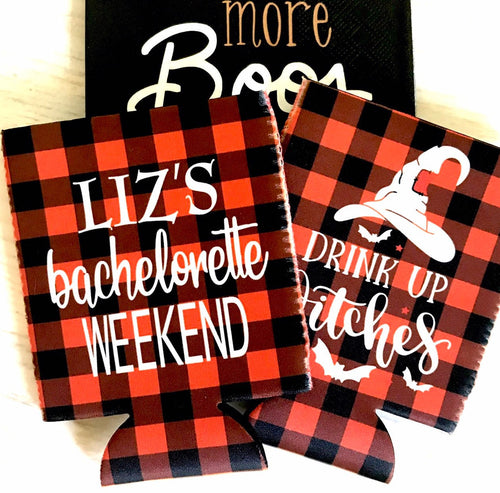 Halloween Party Favors. Personalized Halloween Coolies. Halloween Bachelorette Party. Halloween Wedding Shower Coolies!