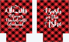 Load image into Gallery viewer, Plaid Mountain Party Huggers. Plaid Bachelorette or Birthday Party Favors. Asheville Bachelorette Party Favors! Red Plaid Birthday too!
