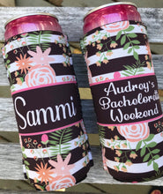 Load image into Gallery viewer, Floral Slim party huggers. Skinny can party favors. Custom Birthday or Bachelorette Party Favors. Charleston and Savannah Bachelorette!
