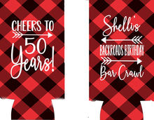 Load image into Gallery viewer, Red Plaid Party Huggers. Plaid Bachelorette Party Favors! Ski Vacation Plaid Huggers. Flannel Birthday Party favors! Asheville, Colorado
