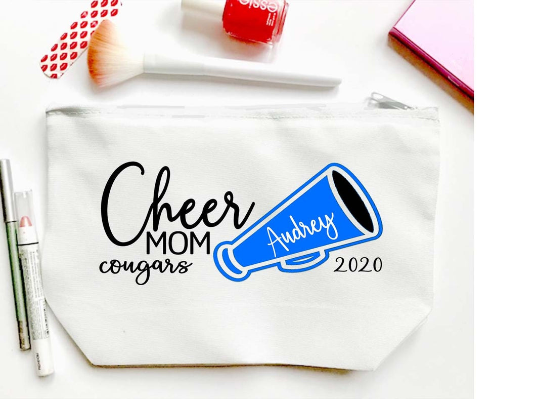 Cheer Mom Personalized Make Up bag. Custom Cheer Mom bag. Personalized Cheer Make up Bag. Personalized Cheer Team Gift! Cheerleading Gift.