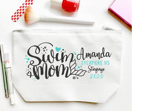 Swim Mom Make Up bag. Custom Swim Mom bag. Personalized Swim Team Bag. Swim Mom Gift! Great Swim Team Coach Gift. Swim Gift.Girls Swim Bag.