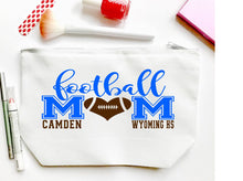 Load image into Gallery viewer, Football Mom Make Up bag. Custom Football Mom bag. Personalized Football Bag. Swim Mom Gift! Great Football Themed Gift. Team Mom Present!
