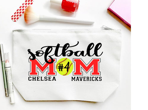 Softball Mom Make Up bag. Custom Softball bag. Softball Mom Gift.Softball Team Mom Gift! Personalized Softball Team Gift! Softball