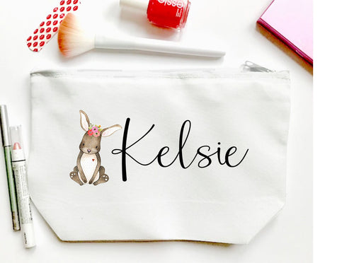 Bunny Make Up bag. Great Bachelorette or Girls Weekend Favors. Flower Girl Make up Bag. Bunny Birthday Favor Bags.