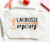 Load image into Gallery viewer, Lacrosse Mom Personalized Make Up bag. Custom LAX bag. Personalized Lacrosse Bag.Personalized Lacrosse Team Gift! LAX Gift. LAX coach gift!
