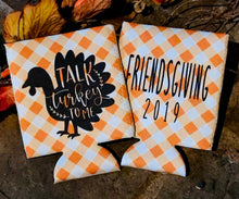 Load image into Gallery viewer, Friendsgiving Gingham Party Huggers. Thanksgiving Party Favors. Turkey Party Coolies. Thanksgiving Wedding Shower Coolies!
