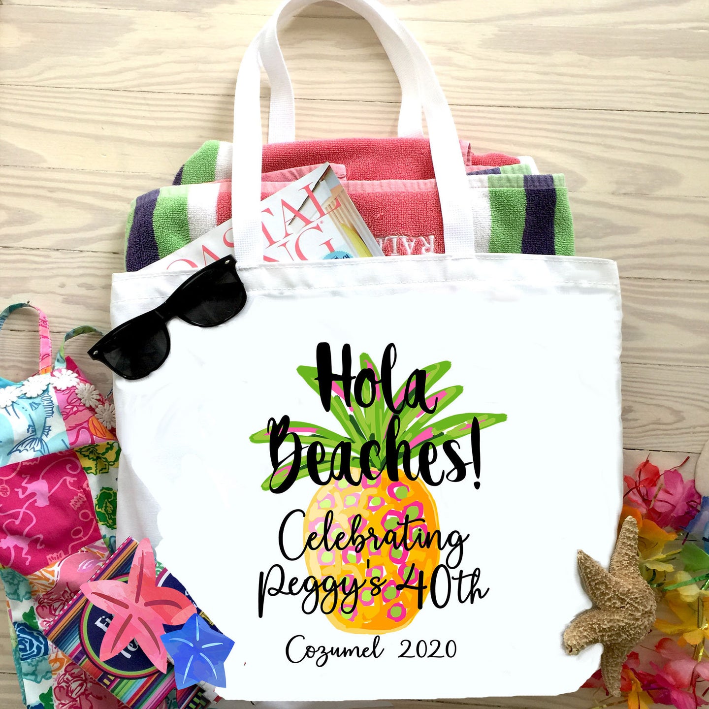 Pineapple Large Tote bag. Bachelorette or Birthday Tote Bag. Pineapple Party Beach Tote. Girls Weekend Beach Bag! Great Vacation Favors!