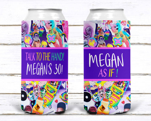 90's Theme Party Huggers. SKINNY CAN 90's Birthday or Bachelorette Huggers. Retro Birthday Favors. 90's Prom Party favors!