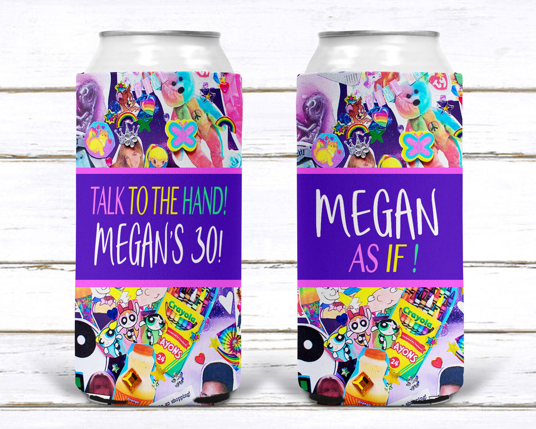 90's Theme Party Huggers. SKINNY CAN 90's Birthday or Bachelorette Huggers. Retro Birthday Favors. 90's Prom Party favors!