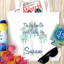 Load image into Gallery viewer, Palm Beach Tote bag. Beach Party Favors! Palm Tree Bachelorette or Girls Weekend Tote Bag. Birthday Tote Bag. Palm Springs Tote Bag.
