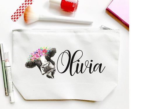 Cow Theme Personalized Make Up bag. Cowgirl Make up Bag. Personalized Farm Theme Gift! Cow theme Party Favors! Birthday